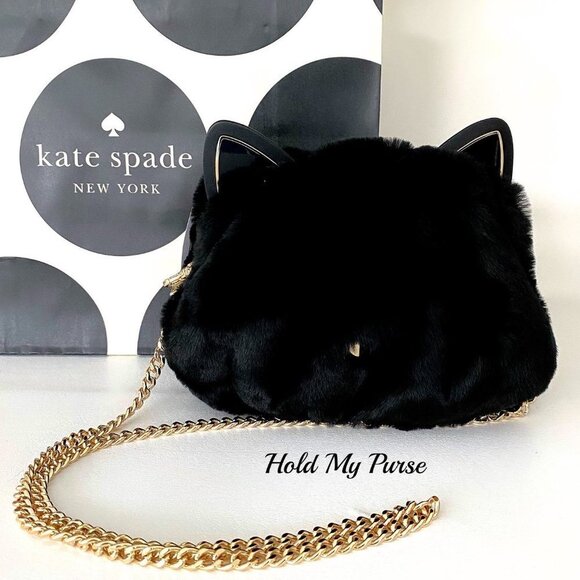 Kate Spade Pitch Purrfect Faux Fur Black Cat Bag NWT - Picture 2 of 11
